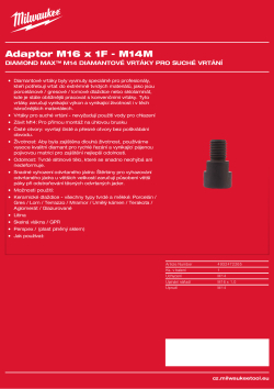 MILWAUKEE Adaptér pro montáž diamantových vrtáků M14 na brusku Milwaukee 4932472265 A4 PDF