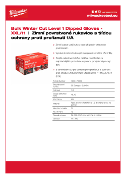 MILWAUKEE Zimní rukavice s třídou ochrany proti proříznutí A - velké balení XXL/11 - 72 ks 4932479003 A4 PDF