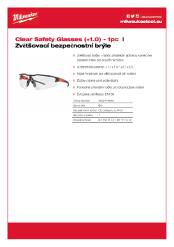 MILWAUKEE Ochranné brýle s 1 dioptrií 4932478909 A4 PDF