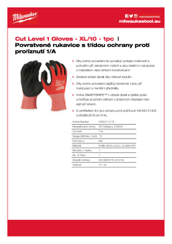 MILWAUKEE Rukavice s třídou ochrany proti proříznutí A - XL/10 - 1 ks 4932471418 A4 PDF