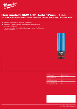 MILWAUKEE ½″ SHOCKWAVE™ IMPACT DUTY Hex průmyslová hlavice pro automobily 17 mm 4932493371 A4 PDF