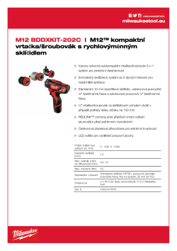 MILWAUKEE M12™ kompaktní vrtací šroubovák s rychlovýměnným sklíčidlem 4933447836 A4 PDF