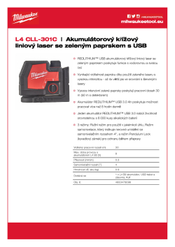 MILWAUKEE Akumulátorový křížový liniový laser se zeleným paprskem s USB 4933478098 A4 PDF