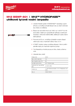 MILWAUKEE M12™ HYDROPASS™ uhlíkové tyčové vodní čerpadlo 4933479640 A4 PDF
