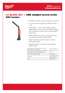 MILWAUKEE USB dobíjecí tyčové světlo 550 lumenů 4933478869 A4 PDF