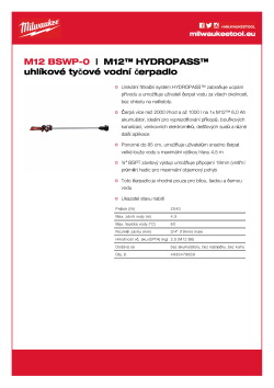 MILWAUKEE M12™ HYDROPASS™ uhlíkové tyčové vodní čerpadlo 4933479639 A4 PDF