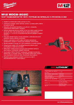 MILWAUKEE M12™ subkompaktní čistič potrubí se spirálou o průměru 8 mm 4933451633 A4 PDF