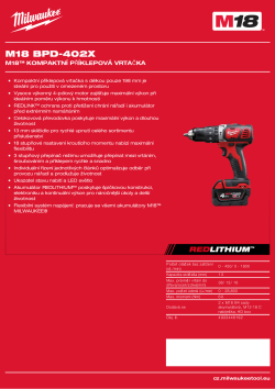 MILWAUKEE M18™ kompaktní příklepová vrtačka 4933446192 A4 PDF