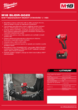 MILWAUKEE M18™ bezuhlíkový rázový utahovák ¼″ Hex 4933492843 A4 PDF
