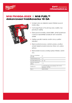 MILWAUKEE M18 FUEL™ dokončovací hřebíkovačka 16 GA 4933478092 A4 PDF