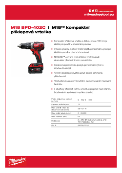 MILWAUKEE M18™ kompaktní příklepová vrtačka 4933443520 A4 PDF