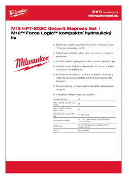 MILWAUKEE M12™ Force Logic™ kompaktní hydraulický lis 4933480902 A4 PDF