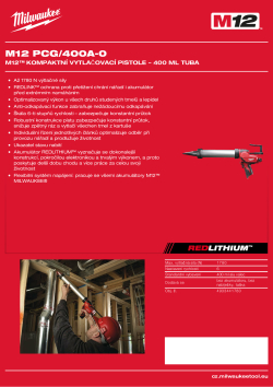 MILWAUKEE M12™ kompaktní vytlačovací pistole – 400 ml tuba 4933441780 A4 PDF