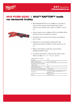 MILWAUKEE M12™ RAPTOR™ řezák na nerezové trubky 4933479242 A4 PDF