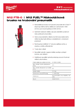 MILWAUKEE M12 FUEL™ Nízkootáčková bruska na hrubování pneumatik 4933472215 A4 PDF