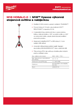 MILWAUKEE M18™ Vysoce výkonná stojanová svítilna s nabíječkou 4933478116 A4 PDF