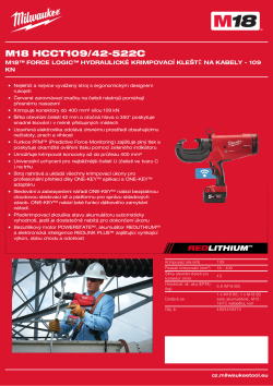 MILWAUKEE M18™ FORCE LOGIC™ hydraulické krimpovací kleště na kabely - 109 kN 4933459273 A4 PDF