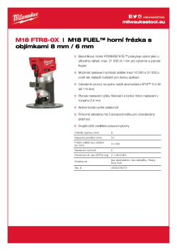 MILWAUKEE M18 FUEL™ horní frézka s objímkami 8 mm / 6 mm 4933479073 A4 PDF