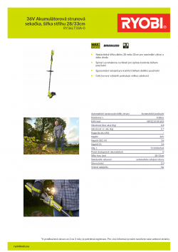 RYOBI RY36LT33A 36V Akumulátorová strunová sekačka, šířka střihu 28/33cm 5133004544 A4 PDF