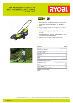 RYOBI RLM1833B 18V Akumulátorová sekačka na trávu, šířka záběru 33cm (1x2.5Ah) 5133004323 A4 PDF