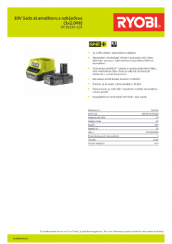 RYOBI RC18120-120 18V Sada akumulátoru s nabíječkou (1x2.0Ah) 5133003368 A4 PDF