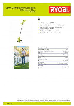 RYOBI RLT3525 350W Elektrická strunová sekačka, šířka záběru 25cm 5133002789 A4 PDF