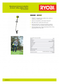 RYOBI RLT254CDSO Benzinová strunová sekačka 25.4cm³, šířka záběru 43cm 5133002535 A4 PDF