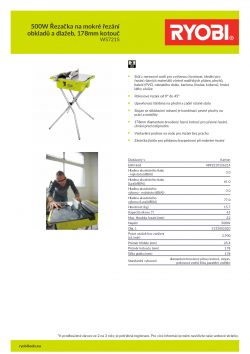 RYOBI WS721 500W Řezačka na mokré řezání obkladů a dlažeb, 178mm kotouč 5133002020 A4 PDF
