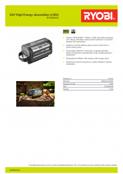 RYOBI RY36B60A 36V High Energy akumulátor 6.0Ah 5133004458 A4 PDF
