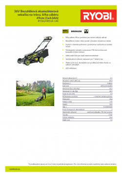 RYOBI RY36LMX51A 36V Bezuhlíková akumulátorová sekačka na trávu, šířka záběru 49cm (1x4.0Ah) 5133004645 A4 PDF