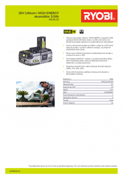 RYOBI RB18L30 18V Lithium+ HIGH ENERGY akumulátor 3.0Ah 5133002867 A4 PDF