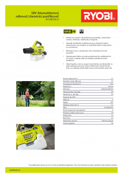 RYOBI RY18FGA 18V Akumulátorový mlhovač/chemický postřikovač 5133004912 A4 PDF