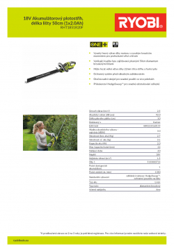 RYOBI RHT1851R 18V Akumulátorový plotostřih, délka lišty 50cm (1x2.0Ah) 5133003714 A4 PDF