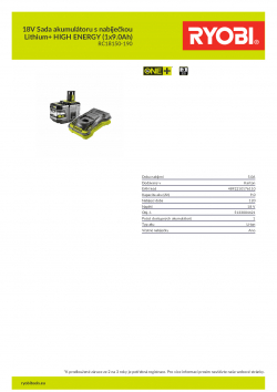 RYOBI RC18150-190 18V Sada akumulátoru s nabíječkou Lithium+ HIGH ENERGY (1x9.0Ah) 5133004421 A4 PDF