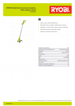 RYOBI RLT2925 290W Elektrická strunová sekačka, šířka záběru 25cm 5133002924 A4 PDF