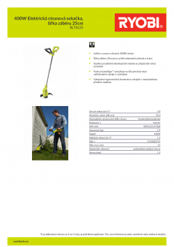 RYOBI RLT4125 400W Elektrická strunová sekačka, šířka záběru 25cm 5133002791 A4 PDF