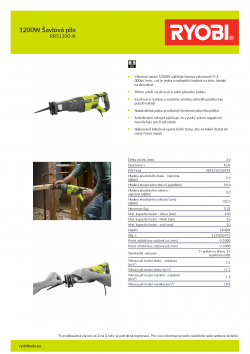 RYOBI RRS1200 1200W Šavlová pila 5133002472 A4 PDF