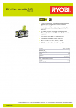 RYOBI RB18L50 18V Lithium+ akumulátor 5.0Ah 5133002433 A4 PDF