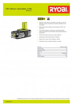 RYOBI RB18L15 18V Lithium+ akumulátor 1.5Ah 5133001905 A4 PDF