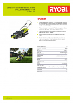 RYOBI RLM46175Y Benzinová travní sekačka 175cm3 OHC, šířka záběru 46cm 5133003671 A4 PDF