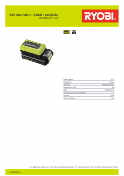 RYOBI RY36BC17A-120 36V Akumulátor 2.0Ah + nabíječka 5133004703 A4 PDF