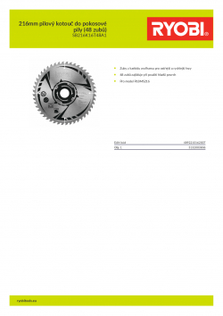 RYOBI SB216K16T48A1 216mm pilový kotouč do pokosové pily (48 zubů) 5132003806 A4 PDF