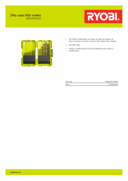 RYOBI RAK19HHS2 19ks sada HSS vrtáků 5132004390 A4 PDF