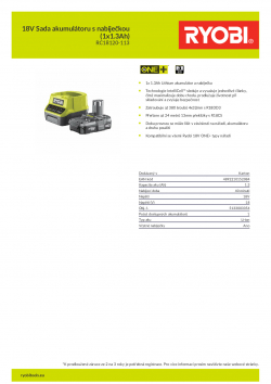 RYOBI RC18120-113 18V Sada akumulátoru s nabíječkou (1x1.3Ah) 5133003354 A4 PDF