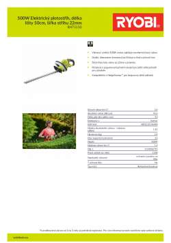 RYOBI RHT5150 500W Elektrický plotostřih, délka lišty 50cm, šířka střihu 22mm 5133002795 A4 PDF