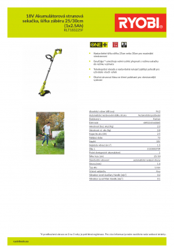 RYOBI RLT1832 18V Akumulátorová strunová sekačka, šířka záběru 25/30cm (1x2.5Ah) 5133003709 A4 PDF