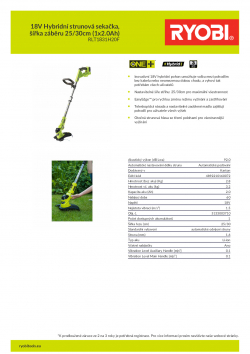 RYOBI RLT1831H 18V Hybridní strunová sekačka, šířka záběru 25/30cm (1x2.0Ah) 5133003710 A4 PDF