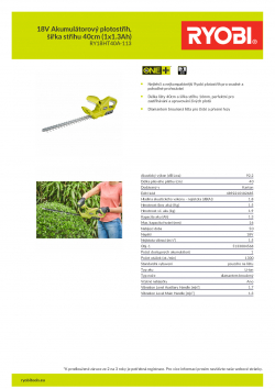 RYOBI RY18HT40A 18V Akumulátorový plotostřih, šířka střihu 40cm (1x1.3Ah) 5133004568 A4 PDF