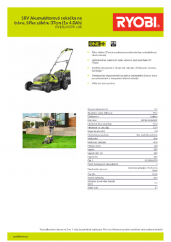 RYOBI RY18LM37A 18V Akumulátorová sekačka na trávu, šířka záběru 37cm (1x 4.0Ah) 5133004578 A4 PDF