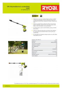 RYOBI RY18PW22A 18V Akumulátorový vysokotlaký čistič 5133004570 A4 PDF